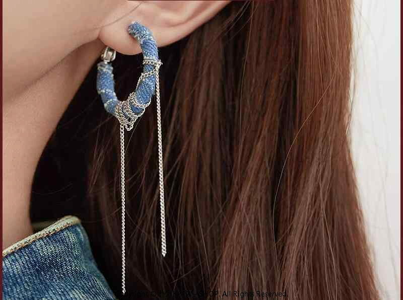 乐天商城 - ピアス エスニック レディース アクセサリー アメリカ デニム 生地 タッセル ボヘミアン 個性 シルバー
