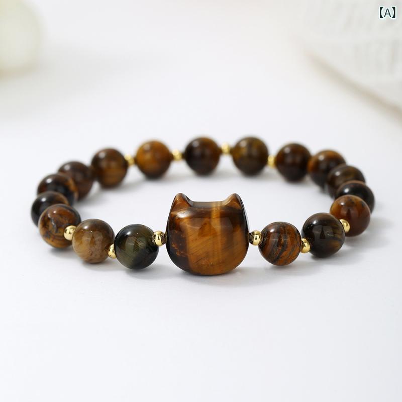 ブレスレット 天然石 猫モチーフ パワーストーン ラウンドビーズ 丸玉 ペア カップ...
