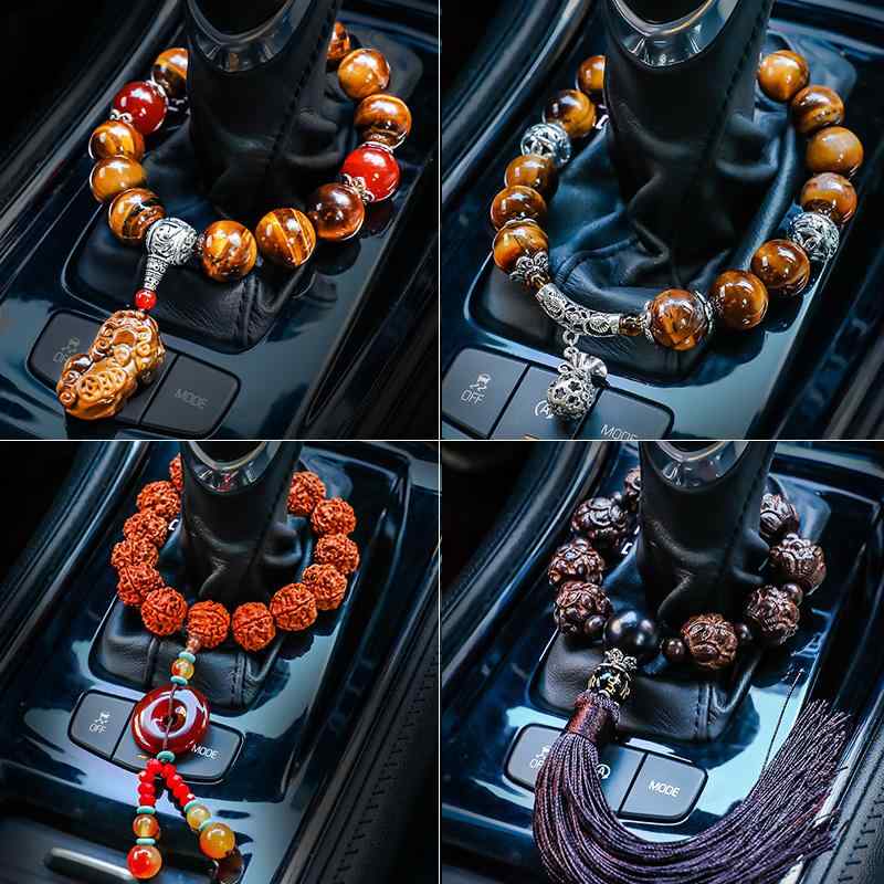 Rakuten - 車 ルームミラー アクセサリー 飾り ビーズ 数珠 ペンダント 装飾 貔貅 ブラウン オレンジ レッド
