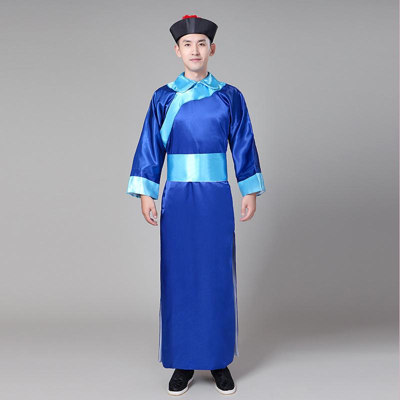 コスチューム メンズ 清朝 時代劇 宦官 衣装 大人用 舞台衣装 演劇 コスプレ イベント ポリエステル混紡 ブルー ワインレッド 春夏
