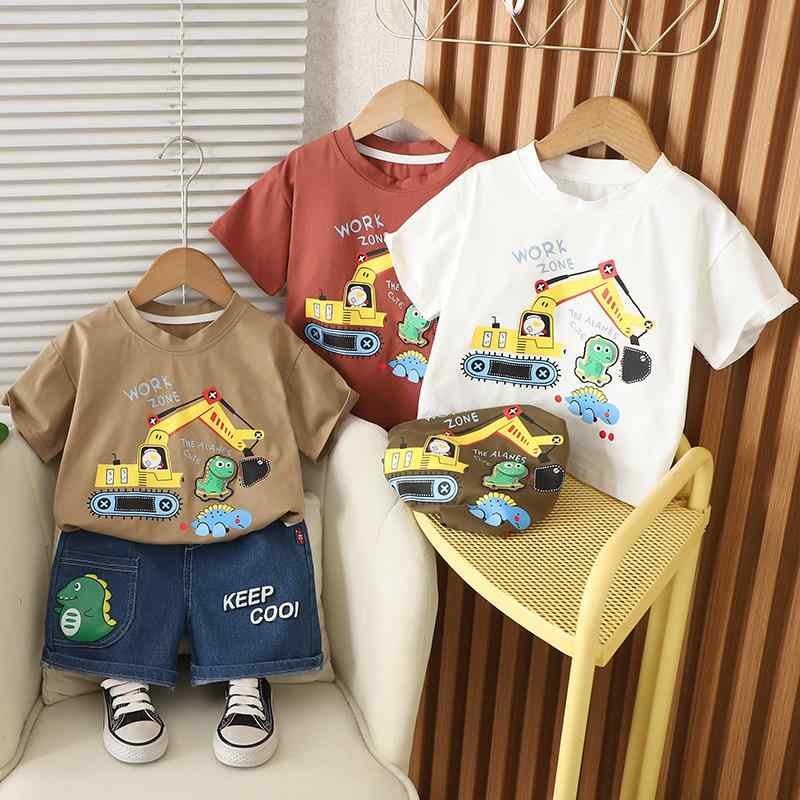 Rakuten - キッズ 男の子 パンツセット キャラクター 工事車両 ショベルカー 半袖 薄手 柔らかい 綿混 おしゃれ かっこいい 韓国風 春夏 部屋着 普段着 カジュアル