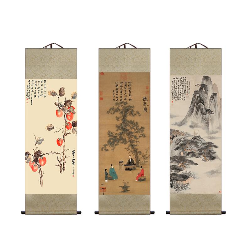 樂天商城 - 中国 掛け軸 書斎 リビング 玄関 装飾 絵画 書道 風景 鶴 山 花 おしゃれ 錦織 壁掛け バナー 現代 清 元 巻軸 如意図 伝統的