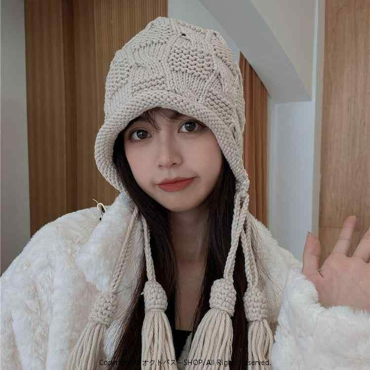 帽子 ニット帽 レディース 耳あて付き かわいい 韓国風 学生 手編み アクリル 防寒 保温 防風 雷鋒帽 ..