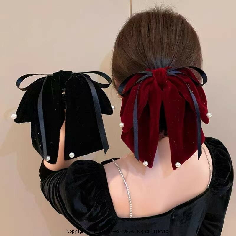 Rakuten - ヘアアクセサリー ヘアクリップ レディース ベロア 蝶々 リボン バンスクリップ 上品 エレガント 大人かわいい フェミニン 大きめ 髪留め 韓国風 ヘッドアクセサリー 秋冬 普段使い オフィス カジュアル