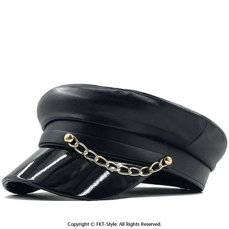 帽子 キャップ レディース 韓国ファッション PUレザー 合皮 メタルチェーン ボタン飾り 防風保温 撥水加工 通気性 ショートブリム カーブつば カジュアル デイリーユース 旅行 ブラック 秋冬