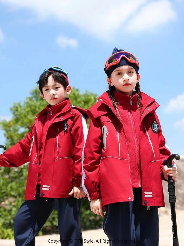 マウンテンパーカー キッズ 子供 男女兼用 3WAY 防寒 撥水加工 フード取り外し可能 ジップアップ 冬用 登山 アウトドア スクールウェア 学生服 セットアップ レッド ポリエステル 韓国風 カジュアル 柔らかな肌触り