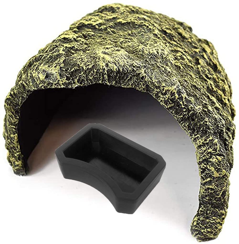 【2個セット】爬虫類 シェルター 亀の浮島 水槽隠れ家 岩 カメシェルター 両生類用品給餌ボウルの組み..