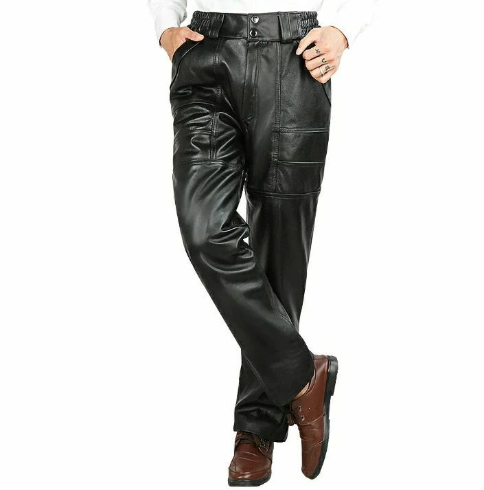 レザーパンツ メンズ　革パン　本革　牛革 　バイクパンツ バイク用レザーパンツ　スキニー 革パンツ　..