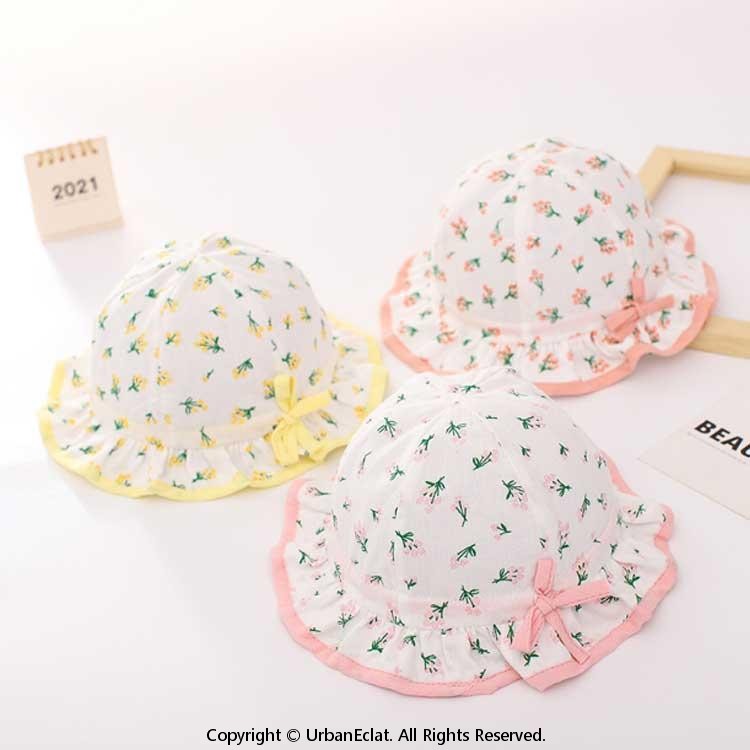 Rakuten - 帽子 洗えるコットンハット ベビー キッズ ハット UVカット 紫外線対策 日よけ キャップ つば広 ゴムひも付 ゴム付き 薄手 日焼け防止 赤ちゃん