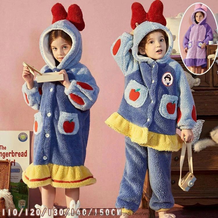 子ども ルームウェア ナイトガウン 冬 あったか もこもこ リンゴ 可愛い パジャマ 子供 パープル 寝間..