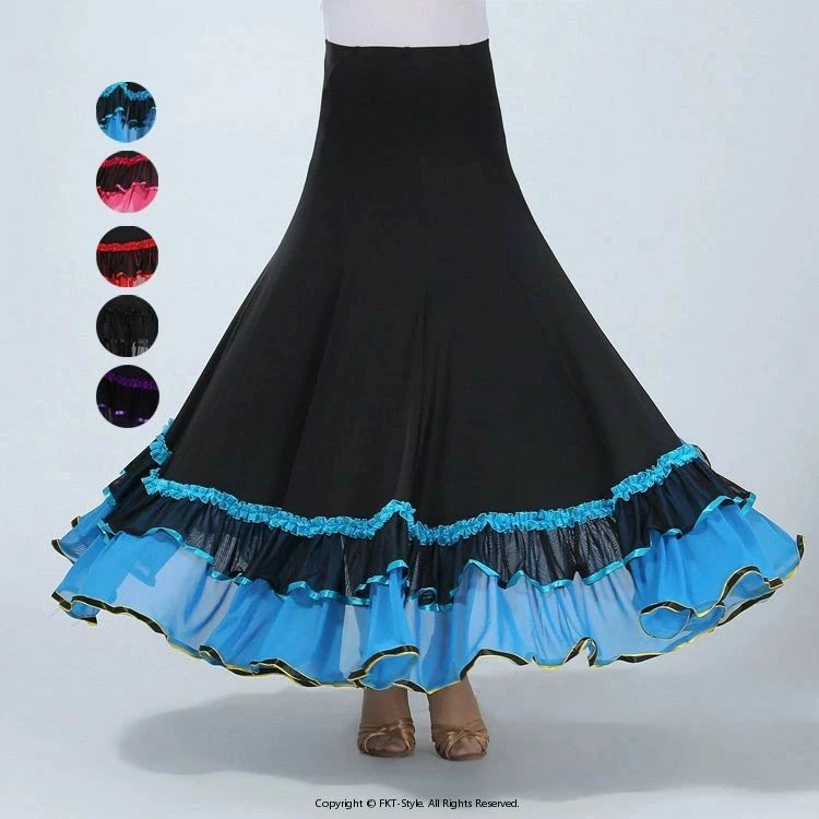 社交ダンス スカート 花フリル ロング丈 広がる エレガント モダンダンス マキシスカート 女性 レディース パソドプレ ラテン タンゴ 練習用 演奏会 舞台衣装 コーラス フラメンコ 楽天海外通販