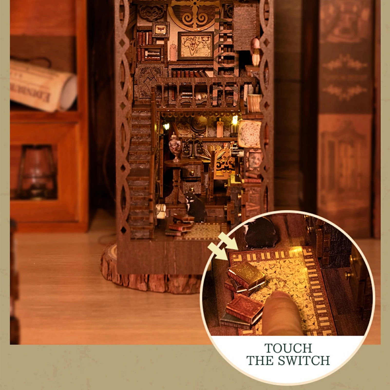 ブックヌック キット DIY 立体パズル 本立て 木製手作りキット ドールハウス 組み立て本棚装飾 LEDスイ..