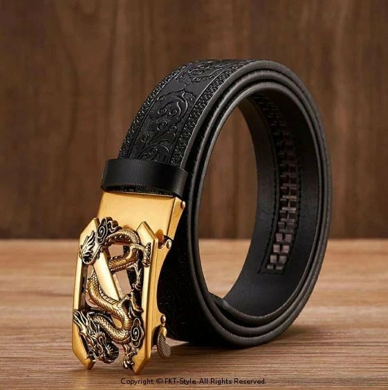ベルト 龍 ゴールド シルバー 105cm 穴なし スライドベルト 革 合金 コンフォート クリック ベルト 無..