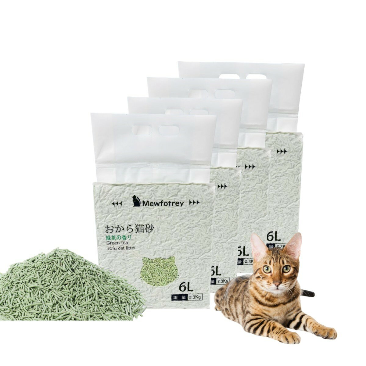 猫砂 おから お茶香り おからの猫砂 6L×4袋セット ネコトイレ砂 ねこ砂 トイレに流せる 燃やせる 燃えるゴミ 香り 抗菌 消臭