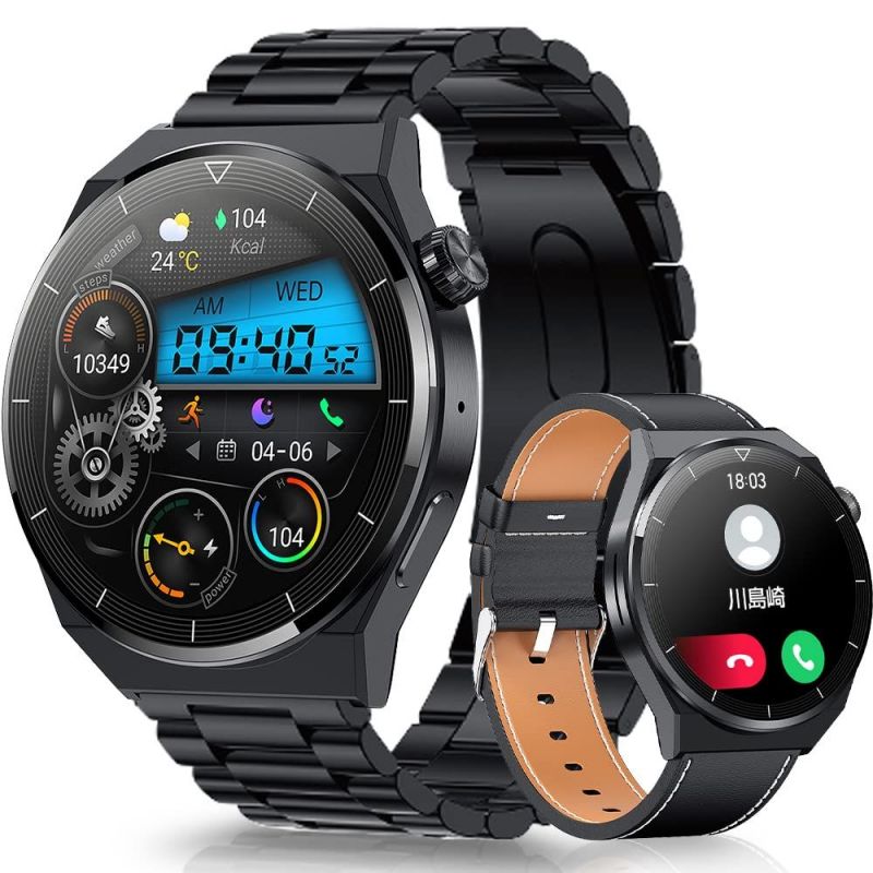 スマートウォッチ 丸型 【Bluetooth通話&ベルト2種付き&ワイヤレス充電】 smartwatch 1.36インチ サファイアガラスディスプレイ Bluetooth5.2 20種類運動モード IP68防水 音声アシスタント 着信?メッセージ通知