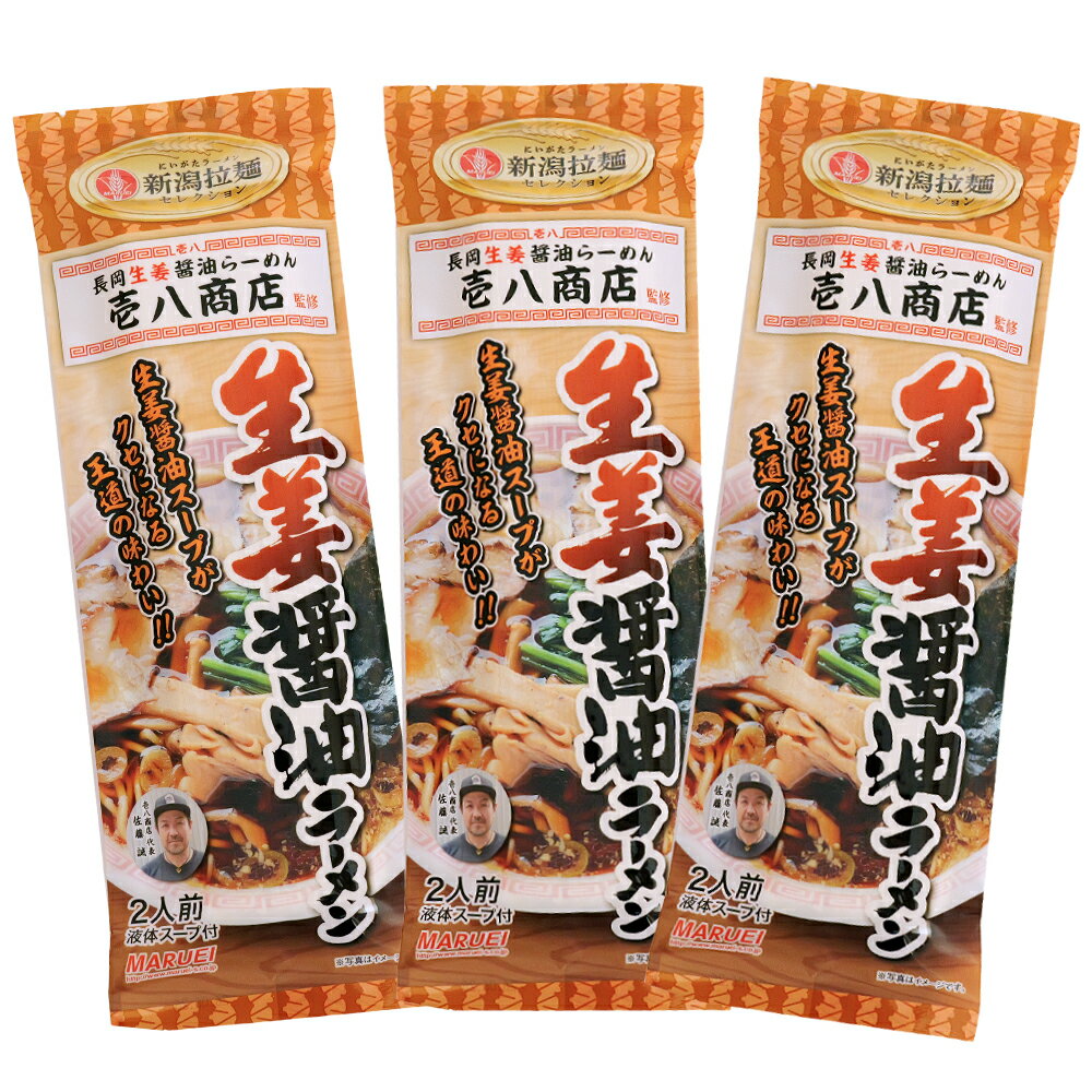 壱八商店監修 生姜醤油ラーメン 3袋 メール便 長岡 しょうが醤油ラーメン 生姜 袋麺 送料無料 ポイント消化