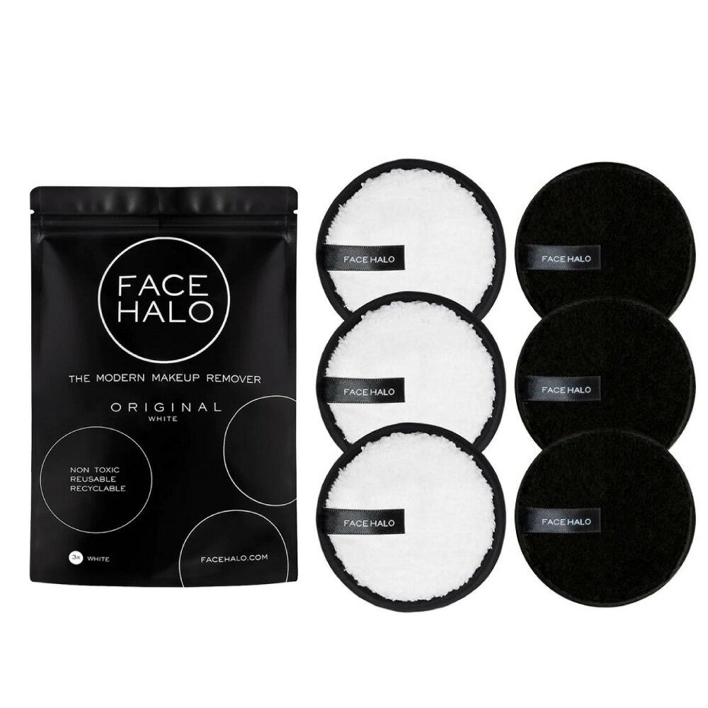 FACE HALO フェイスハロー クレンジングパッド 3枚入（WHITE / BLACK)　水だけ メイク落とし クレンジング 拭き取り クレンジング料不要 繰り返し使える スキンケア 毛穴 角質 汚れ ケア つるつる 肌に優しい 正規品 送料無料