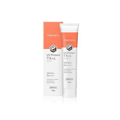 商&nbsp;品&nbsp;詳&nbsp;細 商品名 OptimalCi UVプロテクトTX+G 名称 薬用ブライトUVセラムTAG 成分名 【有効成分】トラネキサム酸グリチルリチン酸ジカリウム【その他の成分】精製水、低温焼成酸化亜鉛、パラメトキシケイ皮酸2－エチルヘキシル、ジ2－エチルヘキサン酸ネオペンチルグリコール、濃グリセリン、セバシン酸ジイソプロピル、トリ（カプリル・カプリン酸）グリセリル、α－オレフィンオリゴマー、1，3－ブチレングリコール、1，2－ペンタンジオール、2－［4－（ジエチルアミノ）－2－ヒドロキシベンゾイル］安息香酸ヘキシルエステル、ジプロピレングリコール、セトステアリルアルコール、アクリル酸ナトリウム・アクリロイルジメチルタウリン酸ナトリウム共重合体／イソヘキサデカン／ポリソルベート80、2，4－ビス－［｛4－（2－エチルヘキシルオキシ）－2－ヒドロキシ｝－フェニル］－6－（4－メトキシフェニル）－1，3，5－トリアジン、イソステアリン酸、無水ケイ酸、ポリヒドロキシステアリン酸、フェニルベンズイミダゾールスルホン酸、ストロベリー果汁、オリーブ葉エキス、タイムエキス（1）、アルピニアカツマダイ種子エキス、N－ステアロイル－N－メチルタウリンナトリウム、ポリエチレングリコール・デシルテトラデセス－20・ヘキサメチレンジイソシアネート共重合体、キサンタンガム、雲母チタン、赤色227号、セチルリン酸カリウム、ミリスチン酸グリセリル、モノオレイン酸ポリオキシエチレンソルビタン（20E．O．）、ステアリン酸、トリエタノールアミン、無水亜硫酸ナトリウム、フェノキシエタノール 内容量 30g 使用方法 適量（パール1粒程度）を手に取り、顔の中心から外側に向かってムラにならないように均一にのばしていきます。生え際、フェイスライン等塗り残しのないようにご注意ください。 効能・効果 肌あれ。あれ性。あせも・しもやけ・ひび・あかぎれ・にきびを防ぐ。かみそりまけを防ぐ。油性肌。メラニンの生成を抑え、しみ、そばかすを防ぐ。日やけ・雪やけ後のほてりを防ぐ。肌をひきしめる。肌を清浄にする。肌を整える。皮膚をすこやかに保つ。皮膚にうるおいを与える。皮膚を保護する。皮膚の乾燥を防ぐ。 使用上および保管上の注意 ・お肌に異常が生じていないかよく注意してご使用ください。・使用中や使用後に赤み、はれ、かゆみ、刺激、色抜け(白斑等)や黒ずみ等の異常が現れた時は、使用を中止し、皮膚科専門医等へご相談されることをおすすめします。・傷、はれもの、湿疹等異常のある部位にはご使用にならないでください。・目に入らないように注意し、入った時はこすらずに直ちに洗い流してください。目に異物感が残る場合は眼科医にご相談ください。・高温や低温、直射日光を避け、乳幼児の手の届かないところに保管してください。・使用後は必ずしっかりキャップをしめてください。・衣服等につかないよう充分にご注意ください。ついた場合はすぐにつまみ洗いして塩素系漂白剤のご使用は避けてください。（ついた部分がピンク等に着色・変色する場合があります。）・製品によって多少色調が異なる場合もありますが、使用には問題ありません。 原産国 日本 製造販売元 株式会社コスモビューティー 広告文責 株式会社ECスタジオ電話番号：0800-555-0310