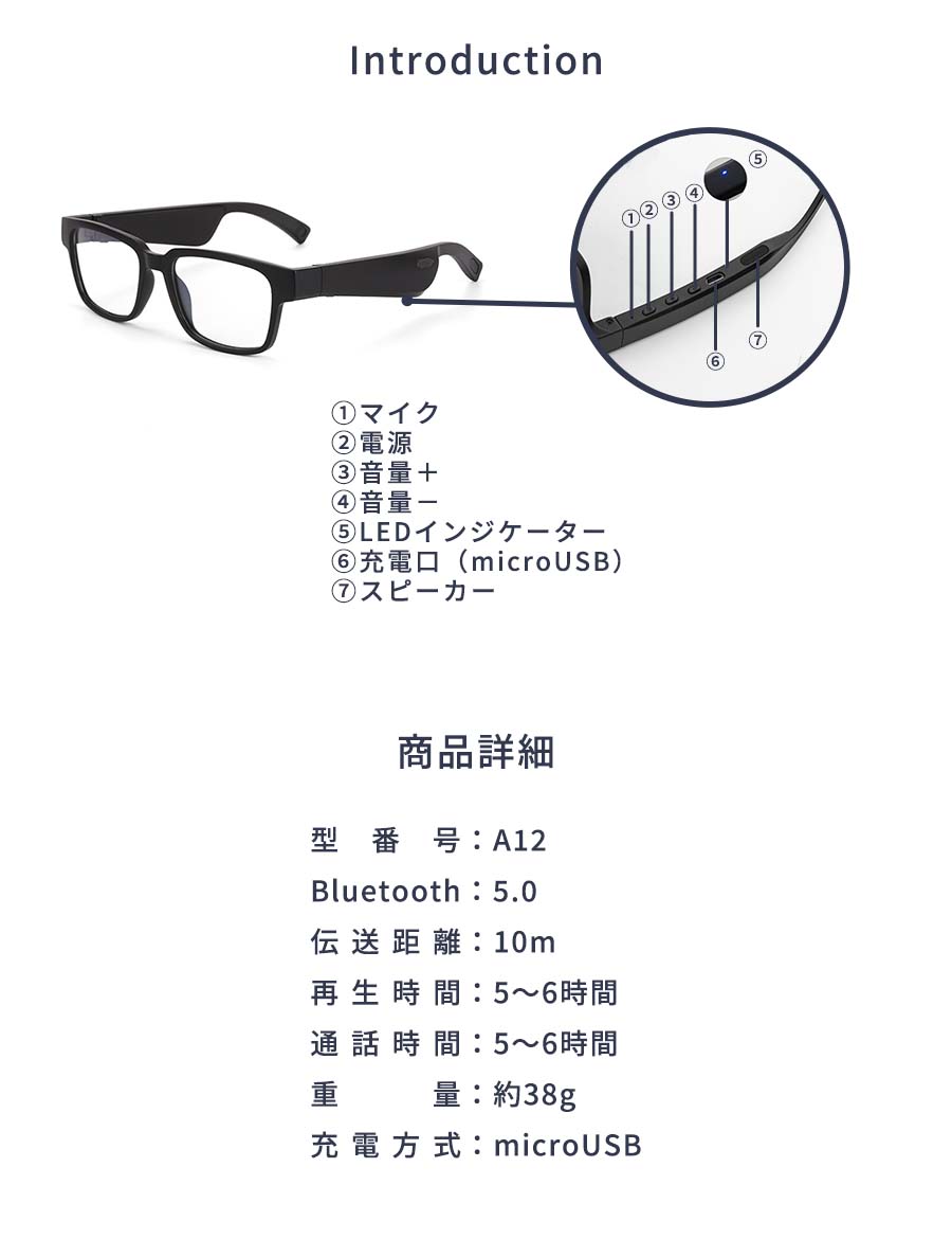 おでかけセレクト 楽天市場店の【クーポン有｜14日20:00】スマートグラス Bluetooth メガネ 伊達メガネ風 クリアレンズ ワイヤレスイヤホン 一体型 オープンイヤー 高音質 音楽再生 ハンズフリー通話 軽量 38g 普段使い 室内 デスクワーク｜アングル3