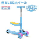 キックボード 子供用 3輪 キックスクーター 2way キッズボード 光るLEDタイヤ ブルー 4階段調節 折り畳み式 後輪ブレーキ付 方向変換 アウトドアに適...