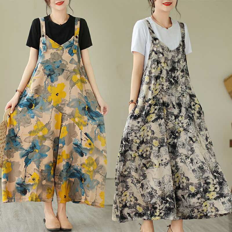 花柄サロペットパンツワイドオールイ...