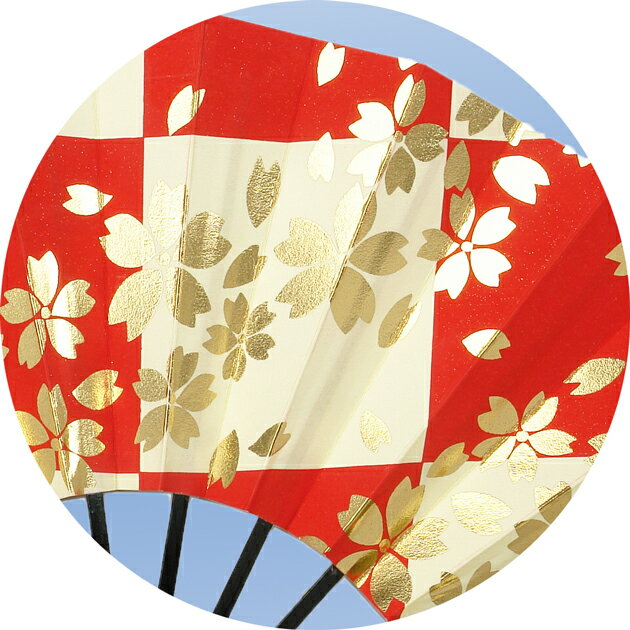舞扇子(9寸5分/黒塗り/1本箱入)「花柄」「赤」