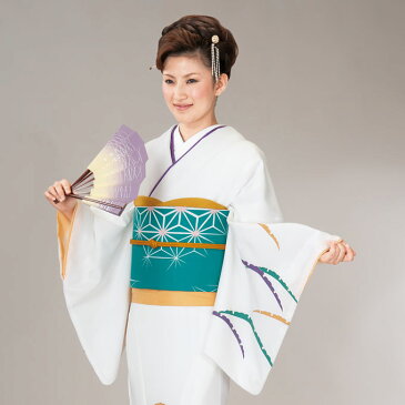 踊り 着物 裾引き 仕立て上がり 比翼無し白地 つゆ芝柄舞台衣裳に。日本の踊り着物（きもの）