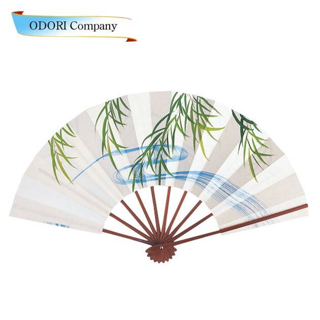 舞扇子 扇子 踊り用 パール地 柳に流水(手描き) 9寸5分 スス竹 扇子箱入 飾り用