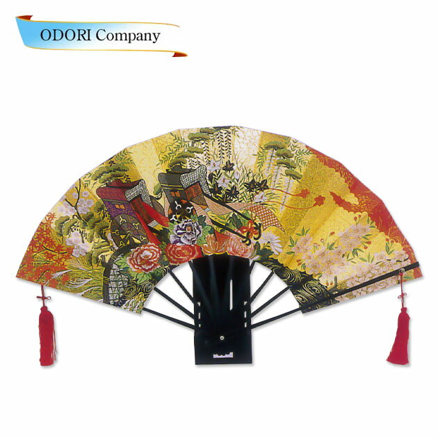 飾り扇子 飾り用 扇子 金箔地黒骨 御所車 9寸(27cm) 房付 飾り台・扇子箱入 贈答用 贈り物