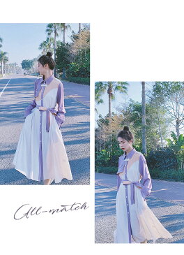 レディース 長袖 シャツ ワンピース ロング リボン ベルト 春 夏 秋 冬 おしゃれ 流行 可愛い きれいめ カジュアル 着回し ゆったり 大きめ 体型カバー 大人可愛い フェミニン ホワイト 白 ロングワンピ フレアワンピ シャツワンピ ミモレ バイカラー