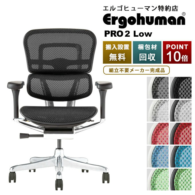 《期間中ポイント10倍！》【完成品】エルゴヒューマン プロ2 (Ergohuman PRO2 Low) ローバック (ヘッドレスト無し) 背 座エラストメリックメッシュ / フレームカラー：ブラック or グレー【梱包材を無料処分】【家財便配送】高機能メッシュオフィスチェア/椅子