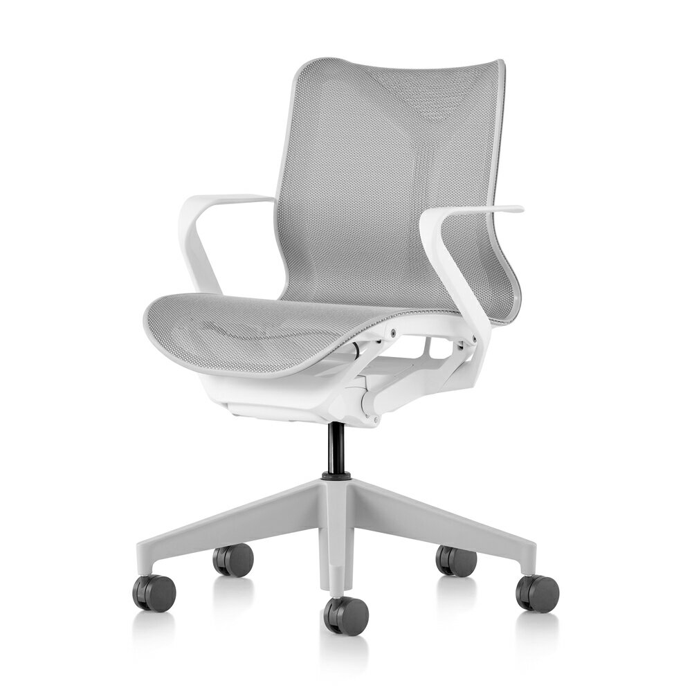 《正規店 メーカー保証対応可 梱包材回収 P5倍》Herman Miller ハーマンミラー コズムチェア Cosm ローバック フレーム:スタジオホワイト 固定アーム 張地インターセプト カラー:ミネラル ベース:ミネラル カーペット用キャスター リクライニングハード or ソフト