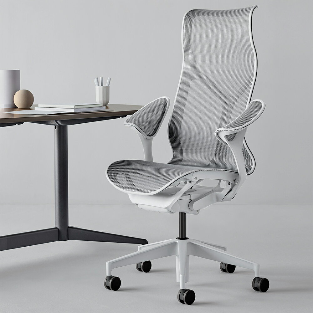 《正規店 メーカー保証対応可 梱包材回収 P5倍》Herman Miller コズムチェア Cosm ハイバック フレーム：スタジオホワイト リーフアーム 張地 インターセプトサスペンション カラー：ミネラル ベース：ミネラル キャスター：カーペット用 リクライニングハード or ソフト