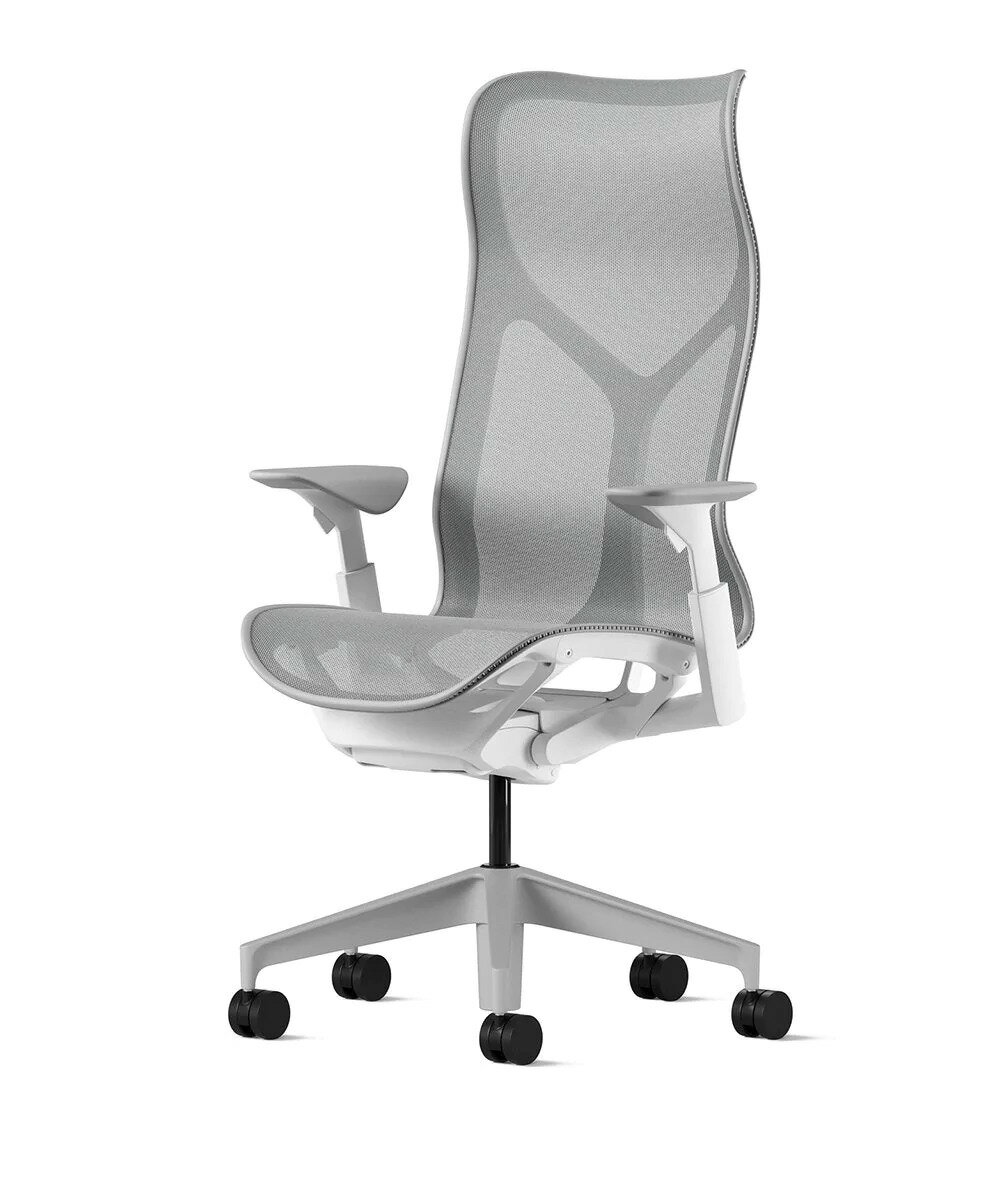 《正規店 メーカー保証対応可 梱包材回収 P5倍》Herman Miller コズムチェア Cosm ハイバック フレーム：スタジオホワイト ハイトアジャスタブルアーム 高さ調節機能付き 張地カラー：ミネラル ベース：ミネラル キャスター：カーペット用 リクライニングハード or ソフト