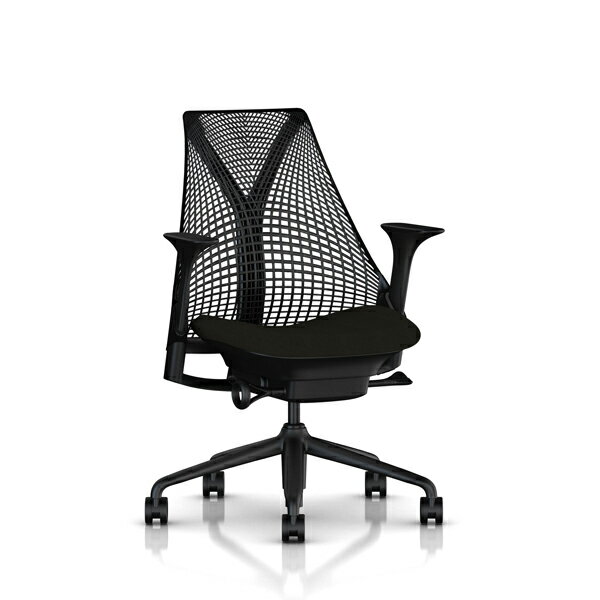 [Herman Miller]セイルチェア（SAYL）サスペンションミドルバック／高さ調節アーム付／シートカラー・背：ブラック／座：ブラックまたはノアール（オリーブ）よりご選択／ベース・フレーム：ブラック【梱包材を無料で処分】【家財便配送】ハーマンミラー正規品／EGP