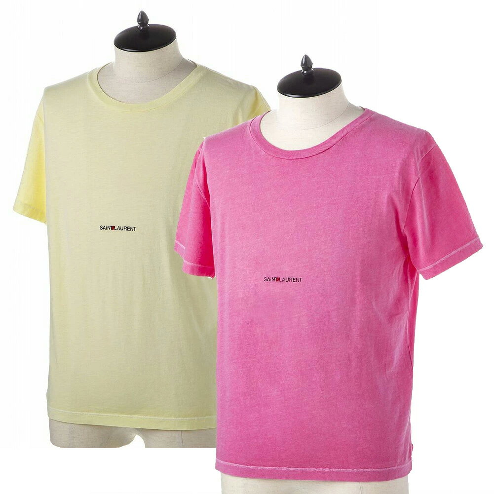 Rakuten - サンローラン Tシャツ 548037 YBDV2 ロゴ 半袖 クルーネック イエロー ピンク メンズ YSL SAINT LAURENT