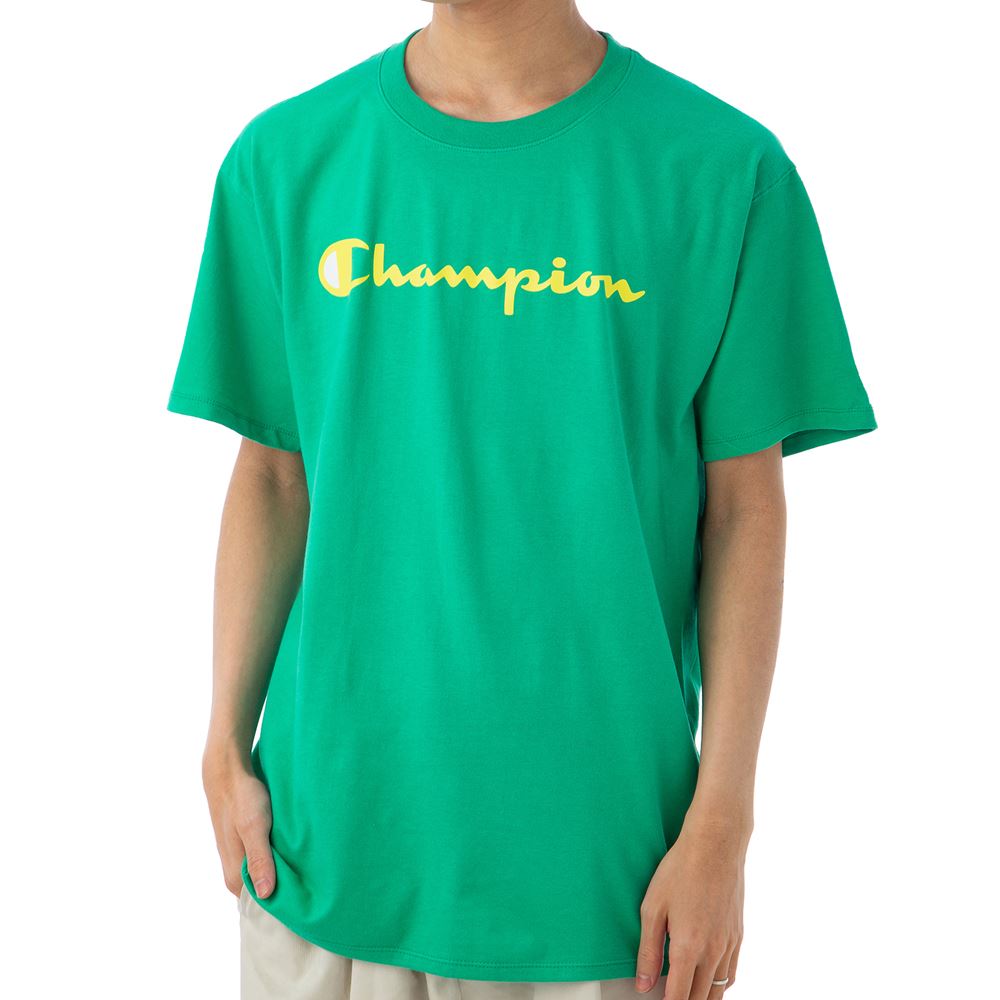 楽天インポートブランド オフプライスチャンピオン メンズ Tシャツ CHAMPION GT23HY07718 PC0 グリーン 半袖 部屋着 ブランド 誕生日 プレゼント