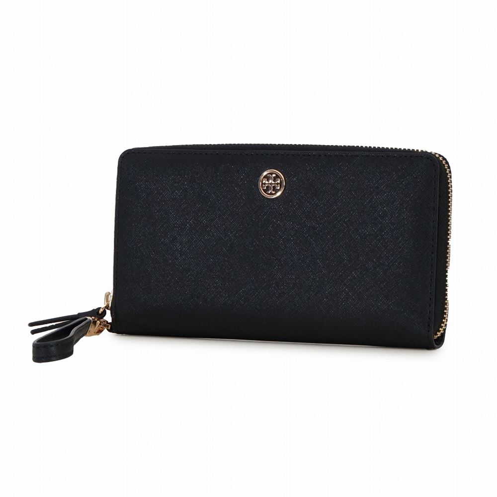 トリーバーチ レディース ラウンドファスナー長財布 64333 001 ブラック TORY BURCH 財布 ロビンソン ストラップ付 本革 大容量 小銭入れ付き 誕生日 プレゼント 新品 送料無料