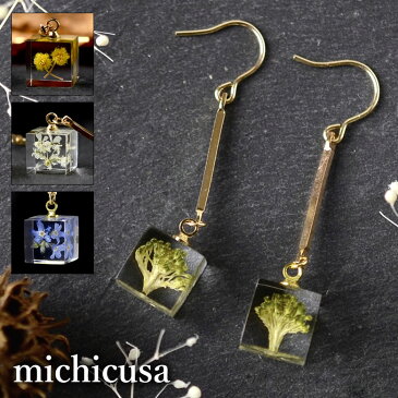 本物の野草や野菜を使ったイヤリング【michicusa ミチクサ】アクセサリー レジン ハンドメイド フレッシュドライ製法 手作業 一品物 野菜 植物 花 ドライフラワー 可愛い アクセント おしゃれ お洒落 レディース 送料無料