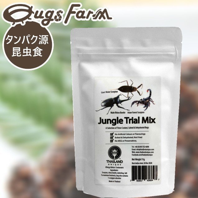 昆虫食 食用 Jungle Trial Mix3 11g(ジャングルトライアルミックス3(カブトムシ)11g)　閲覧注意 良質な脂質が含まれた高栄養食 高蛋白で低糖質 豊富なアミノ酸 ミネラル BUGS FARM THAILAND UNIQUE 昆虫食 罰ゲーム おやつ スナック菓子 栄養満点 完全食