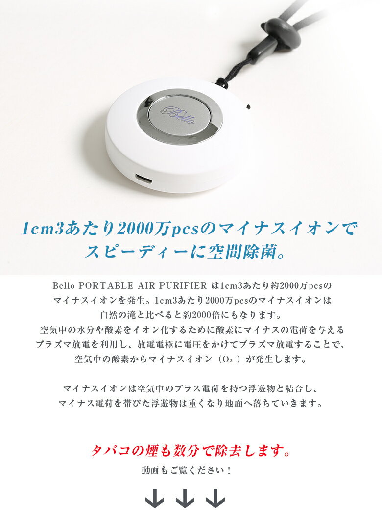 Bello ポータブル空気清浄機 2個セット Bello PORTABLE AIR PURIFIER 空気清浄機 首掛け ネックレス 持ち運び タイプ パーソナル マイナスイオン グッズ 快適 強力 フィルター交換不要 メンテナンス フリー タバコ 煙除去 2000万pcs マイナスイオン 3