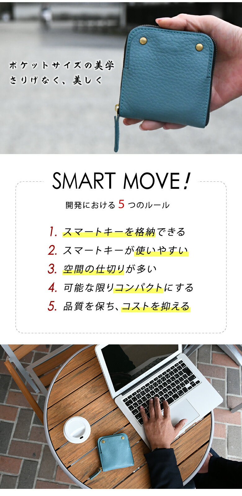 【毎月数量限定受付 コインポケット付きver.】SMART MOVE！【Shrink（ソフトシュリンク牛革）】 スマートムーブ 洛景工房 財布 スマートキー 収納 財布 鍵 小銭入れ コインケース 便利 コンパクト メンズ レディース カードケース キーケース ウォレット