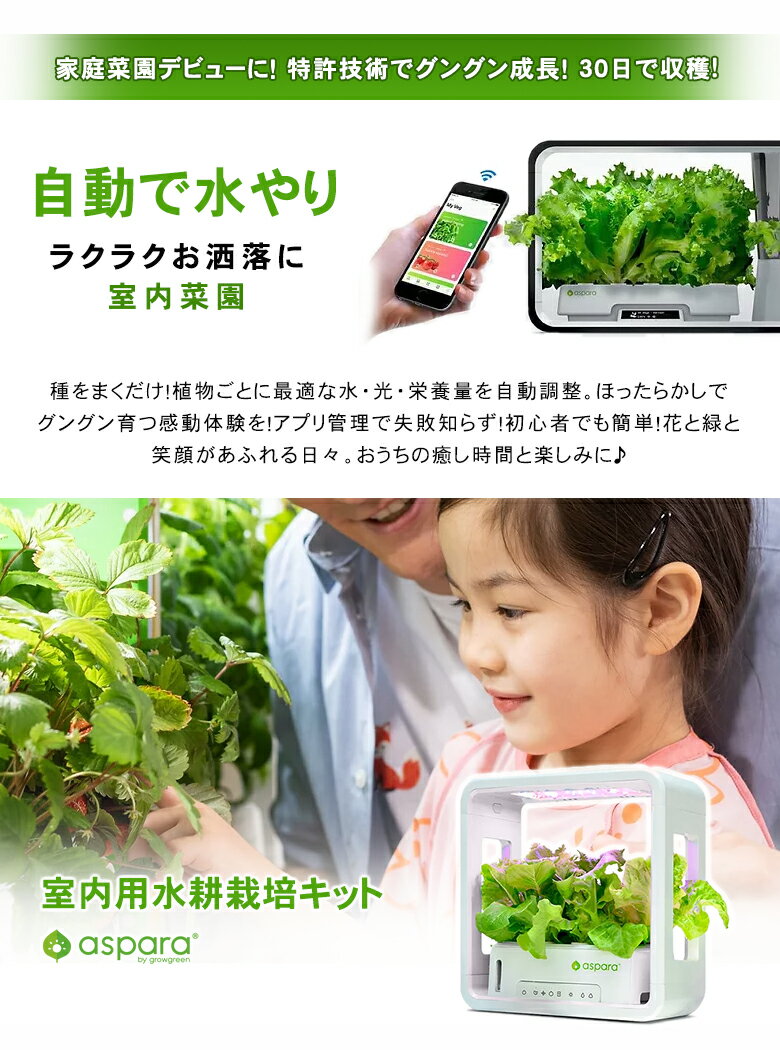 水やり不要！アプリ管理の 水耕栽培キットアスパラガーデン LITE スターターキット...