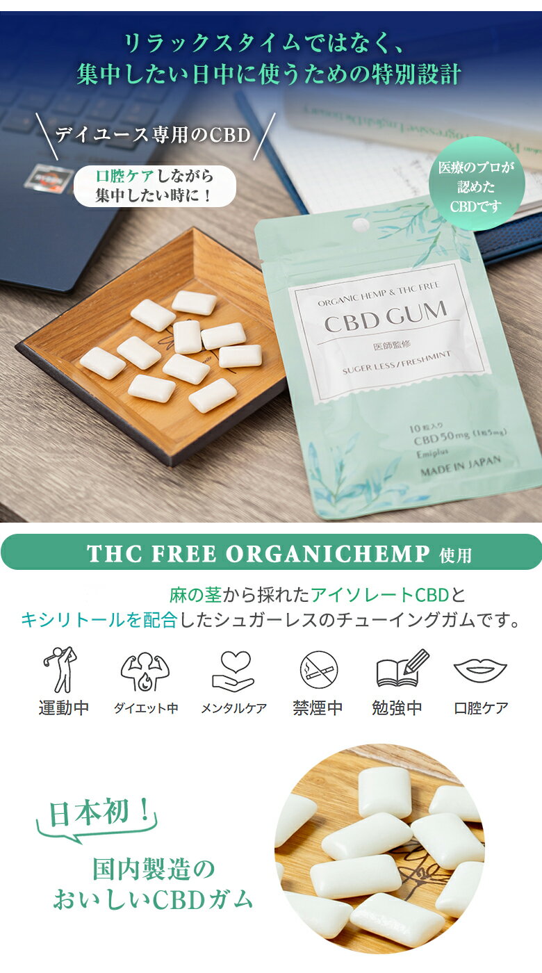 CBDガム 医療のプロ 医師が監修した国内製造のエミープラスCBD GUM 寝る前のリラッ...