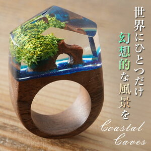 Coastal Caves ウッドレジンリング ウッドレジンジュエリー 海蝕洞 おしゃれ 指輪 リング RING 絶景 景色 風景 自然 幻想的 魅惑的 神秘的 綺麗 輝き 美しい 天然木材 レジン オリジナル レディース 女性 職人 手作り 手作業 ハンドメイド コーティング加工