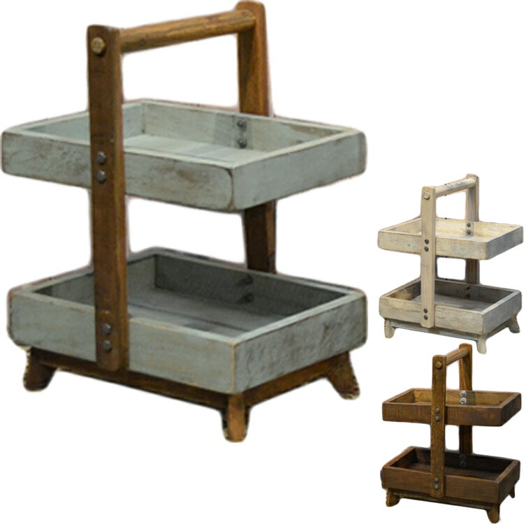 【マラソン期間中P10倍&各種クーポン配布中】取っ手付きカウンタートレイ 調味料ラック カゴ トレー 書類整理 古木製 シャビー家具 リサイクルウッド デザイナーズ アンティーク雑貨 北欧風 レトロ クラシック モダン マリン RCT-28のサムネイル