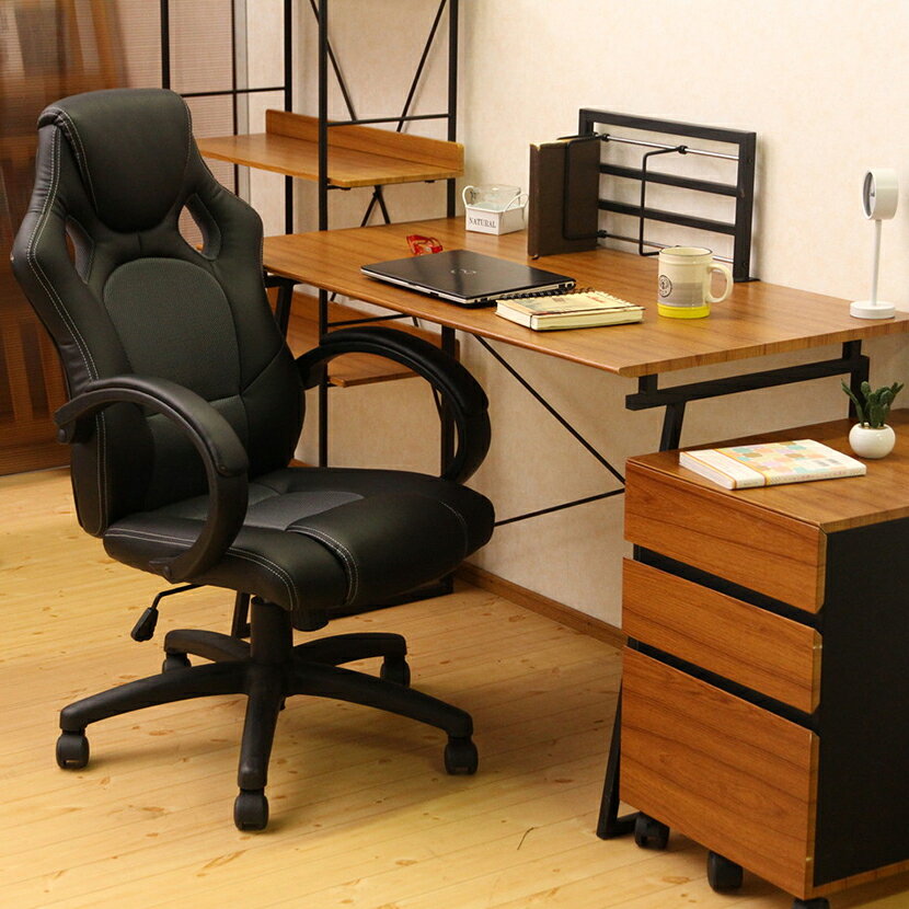 オフィスチェア ゲーミングチェア 合成皮革×メッシュ テレワーク バケットシート 幅630×奥行650×高さ1060〜1160mm [2]