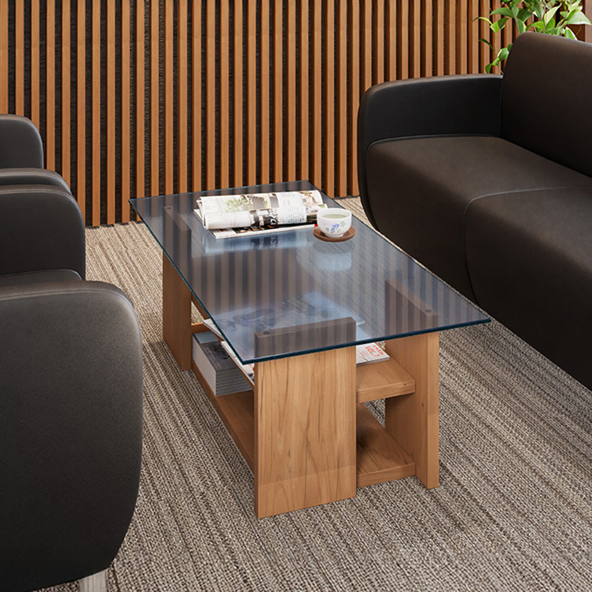ガラステーブル センターテーブル リビング SO-100 おしゃれ 長方形 木製 強化ガラス 木目調 来客スペ..
