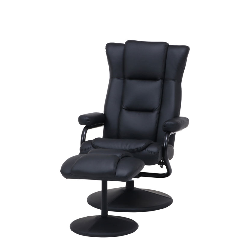 パーソナルチェアー トニー オットマン付属 ブラック リクライニングチェア 張地：合成皮革