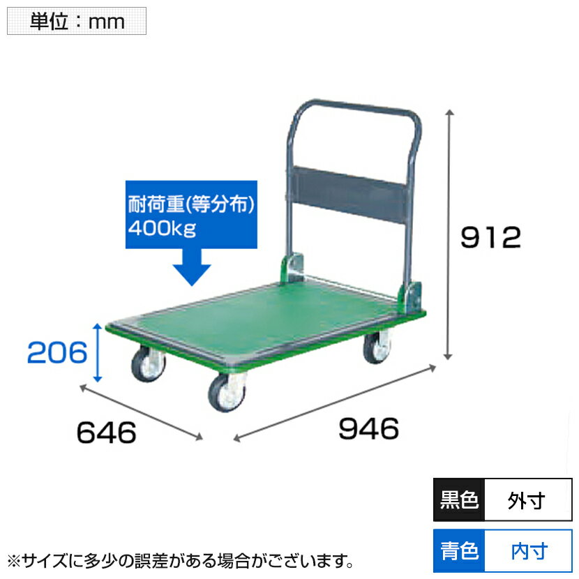 TRUSCO ハイグレード運搬車 折りたたみ式 幅646×奥行946×高さ206(全高912)mm 301EBNトラスコ中山 トラスコ 台車 折りたたみ 軽量 静音 耐荷重400kg スチール キャスター ゴミ出し カート 家庭用 業務用 物流 輸送 運搬 工場 倉庫 運搬車 手押し車 おしゃれ